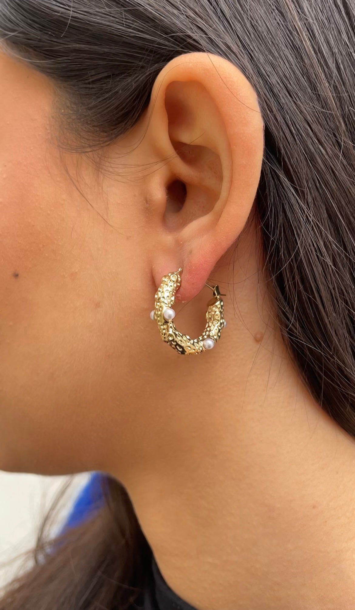 Hammered x Pearl earrings