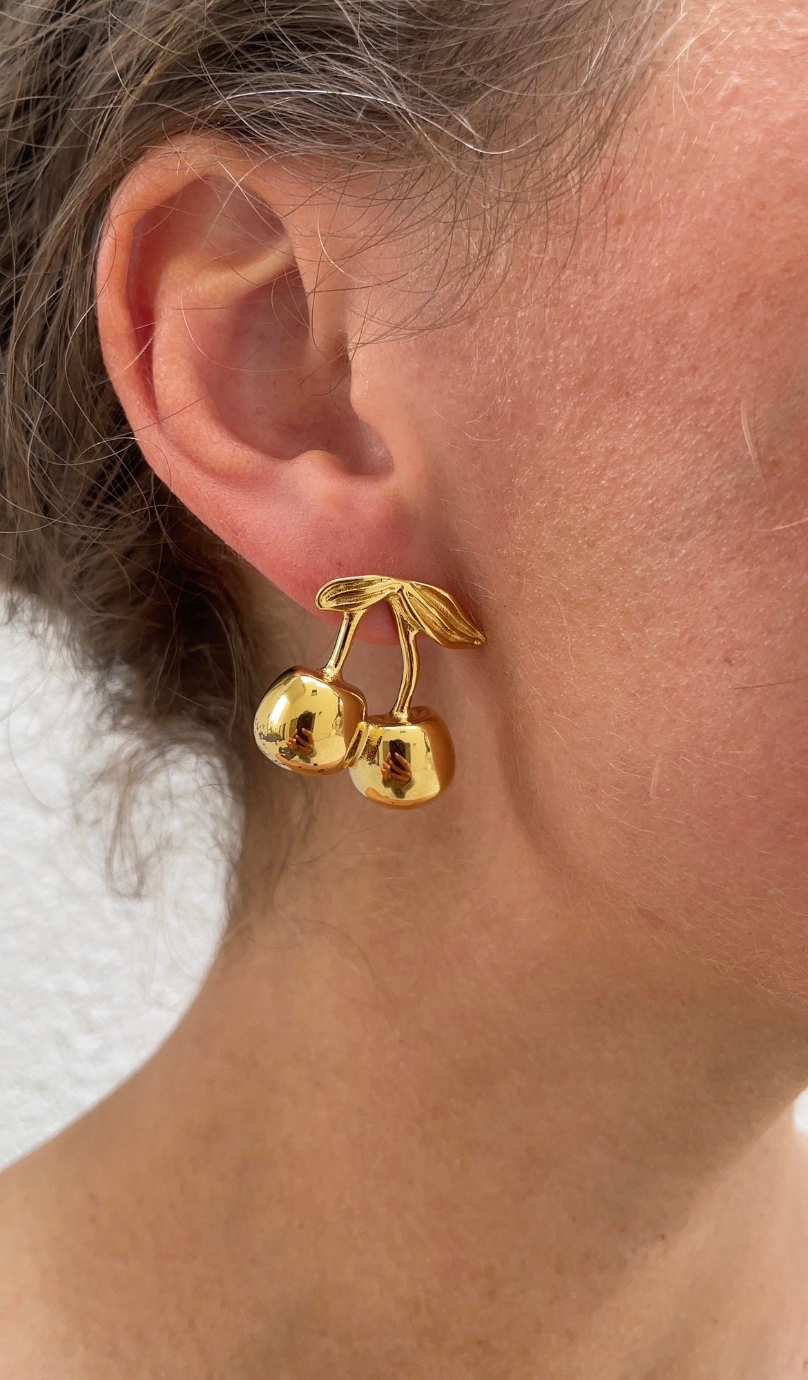 Gold cherry earrings