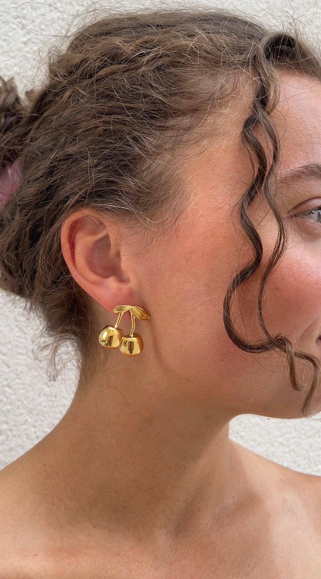 Gold cherry earrings