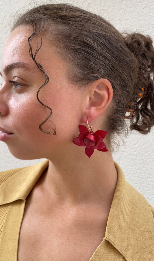 Red flower earrings