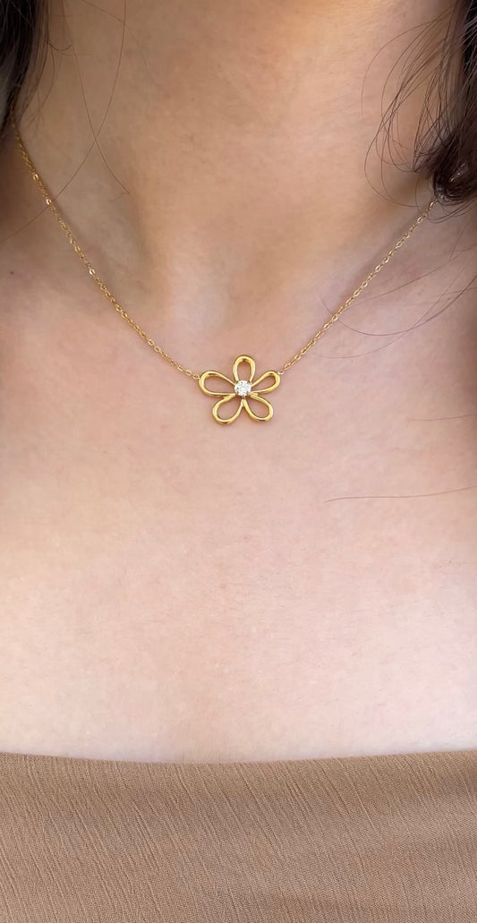 Outline Flower Gem necklace